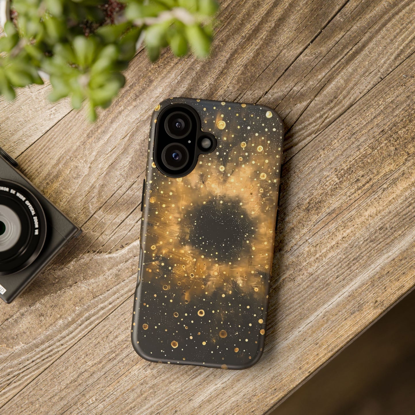 Stylish Phone Case with Golden Galaxy Design, Tough Phone Cover, Trendy Mobile Accessory, Gift for Space Lovers, Protective Phone Shell