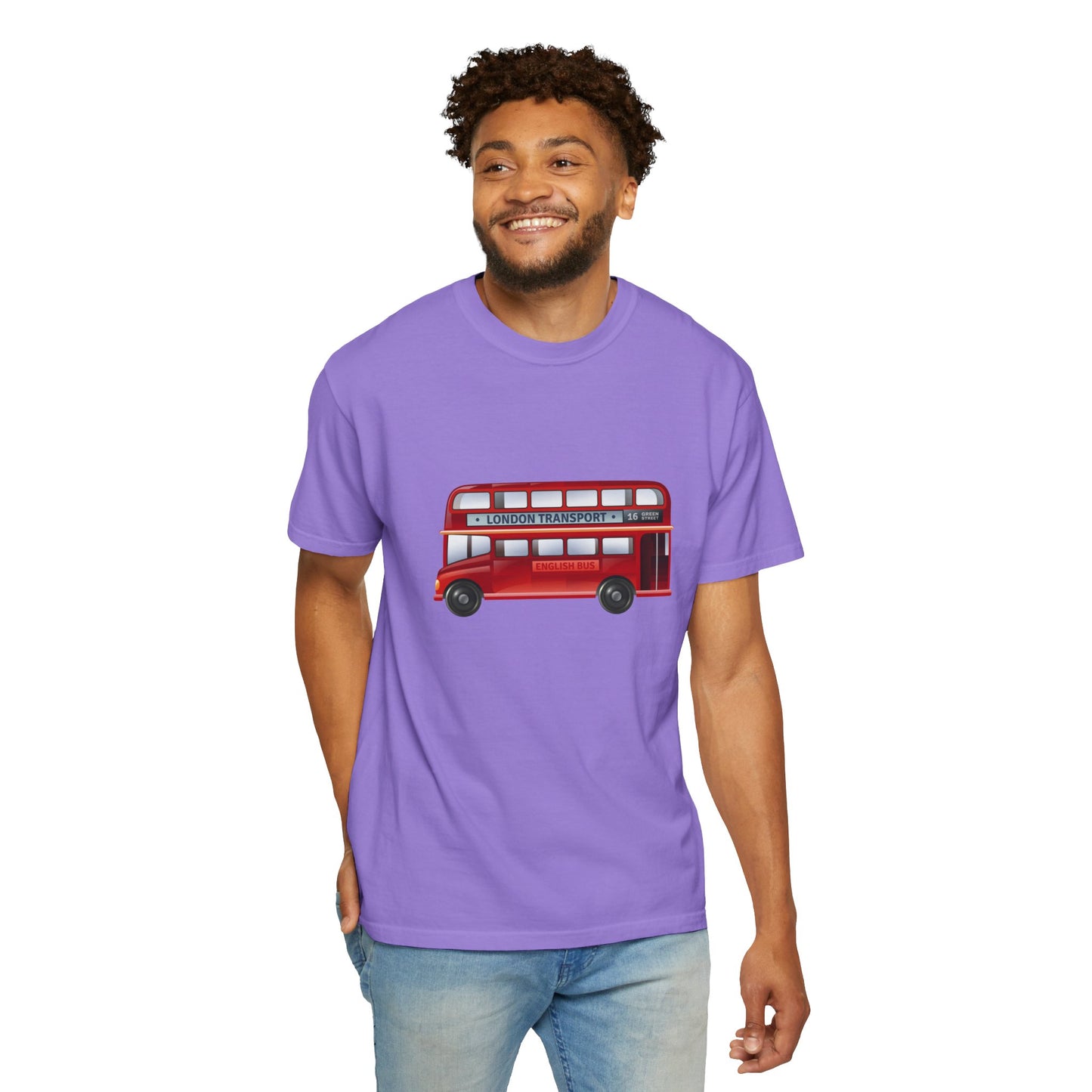 London Transport - Iconic Red Double-Decker Trendy Unisex Garment-Dyed T-shirt