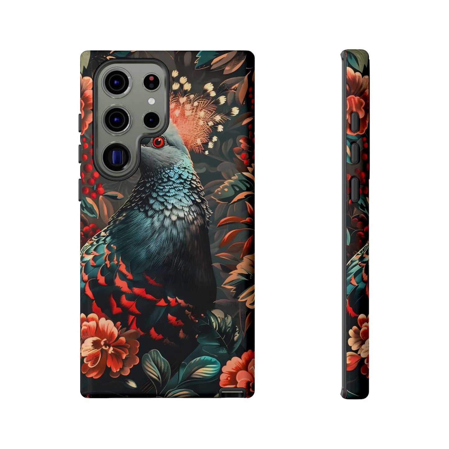Floral Peacock Phone Case, Tough Cases, Artistic Phone Cover, Unique Gift, Nature Lover Accessory, Protective Case