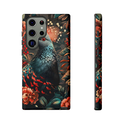 Floral Peacock Phone Case, Tough Cases, Artistic Phone Cover, Unique Gift, Nature Lover Accessory, Protective Case