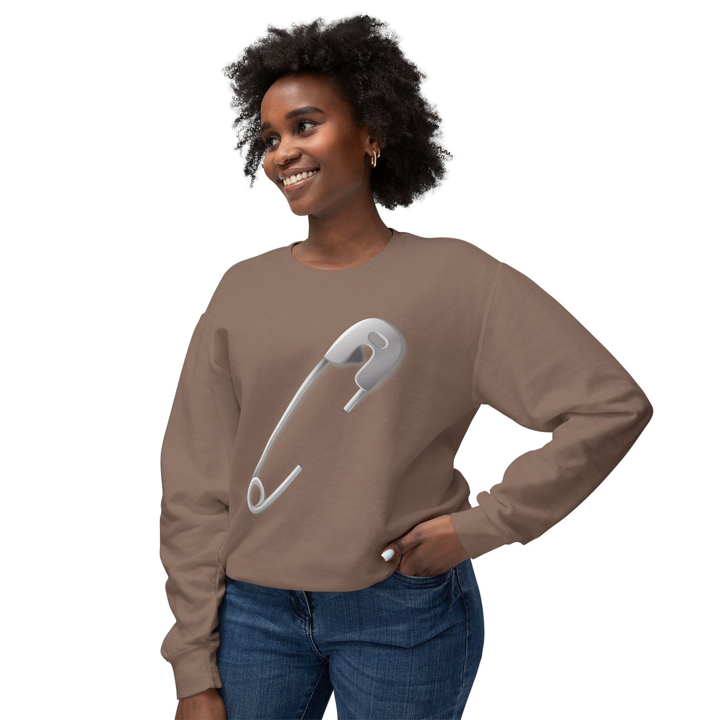 Unisex Lightweight Crewneck Sweatshirt - Minimalist Safety Pin Design