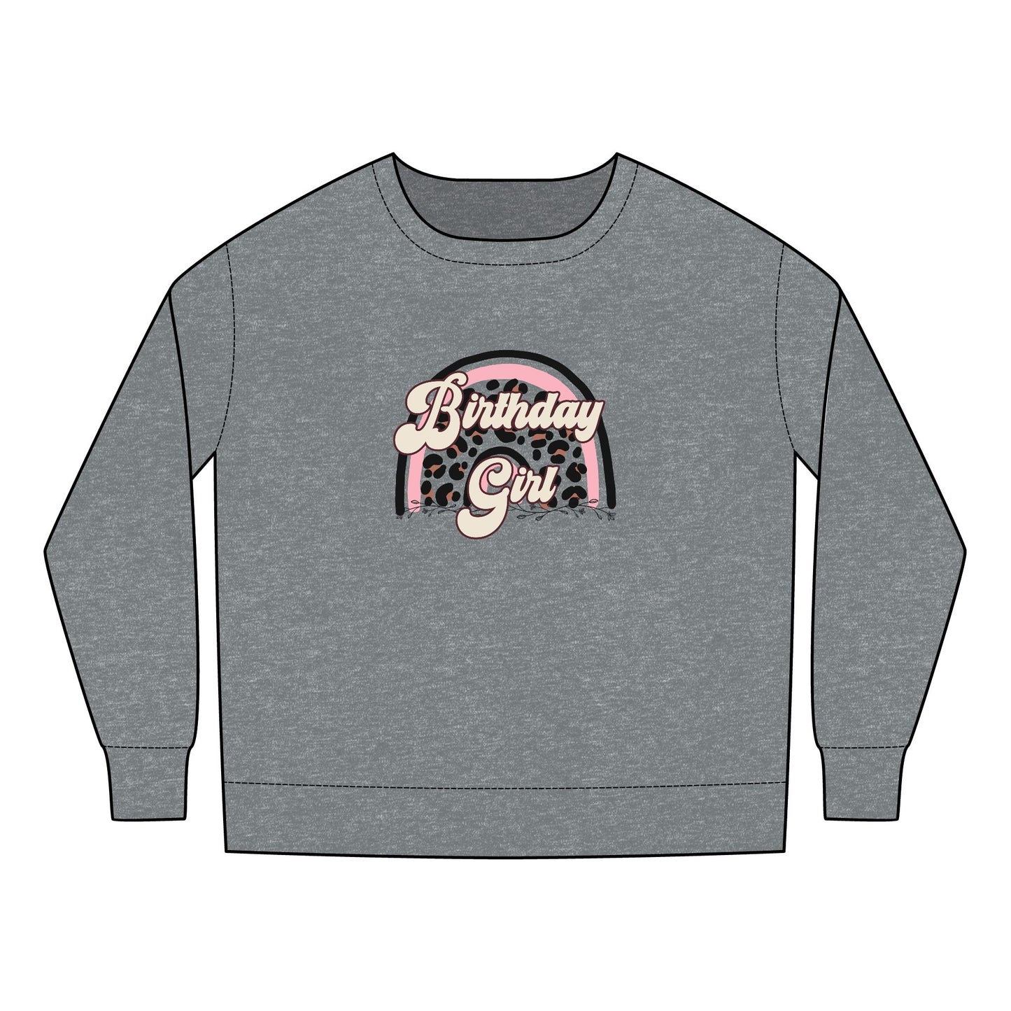 Toddler Sweatshirt - Birthday Girl Leopard Print Rainbow Clipart - Cute Celebration Apparel for Kids