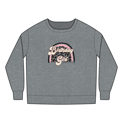 Toddler Sweatshirt - Birthday Girl Leopard Print Rainbow Clipart - Cute Celebration Apparel for Kids