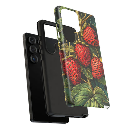 Strawberry Phone Case, Tough Berry Case, Floral Phone Cover, Cute Smartphone Shell, Nature-Inspired Gift