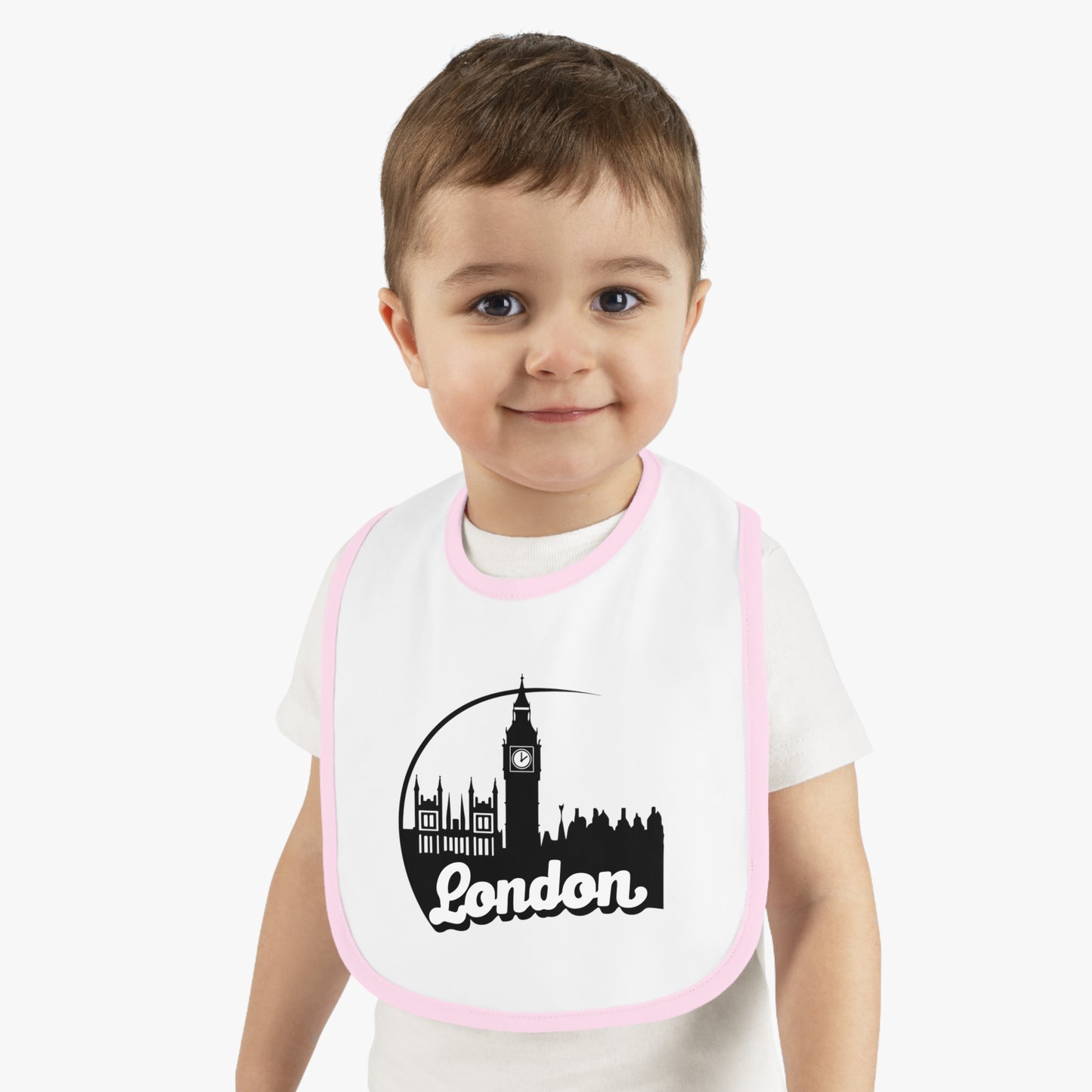 London Baby Bib | Cute Contrast Trim Jersey Bib for Newborns, Perfect Baby Shower Gift, Toddler Feeding, Nursery Decor, Travel Keepsake