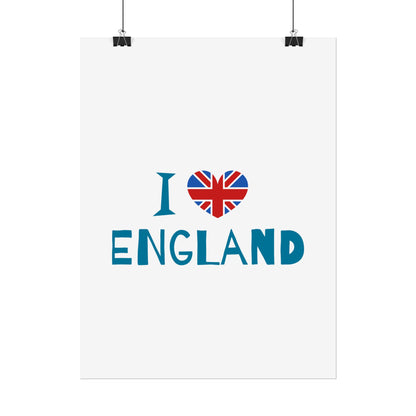 I Love England Rolled Poster - UK Travel Decor, Gift for Britains, Wall Art for Home, London Souvenir, Love England