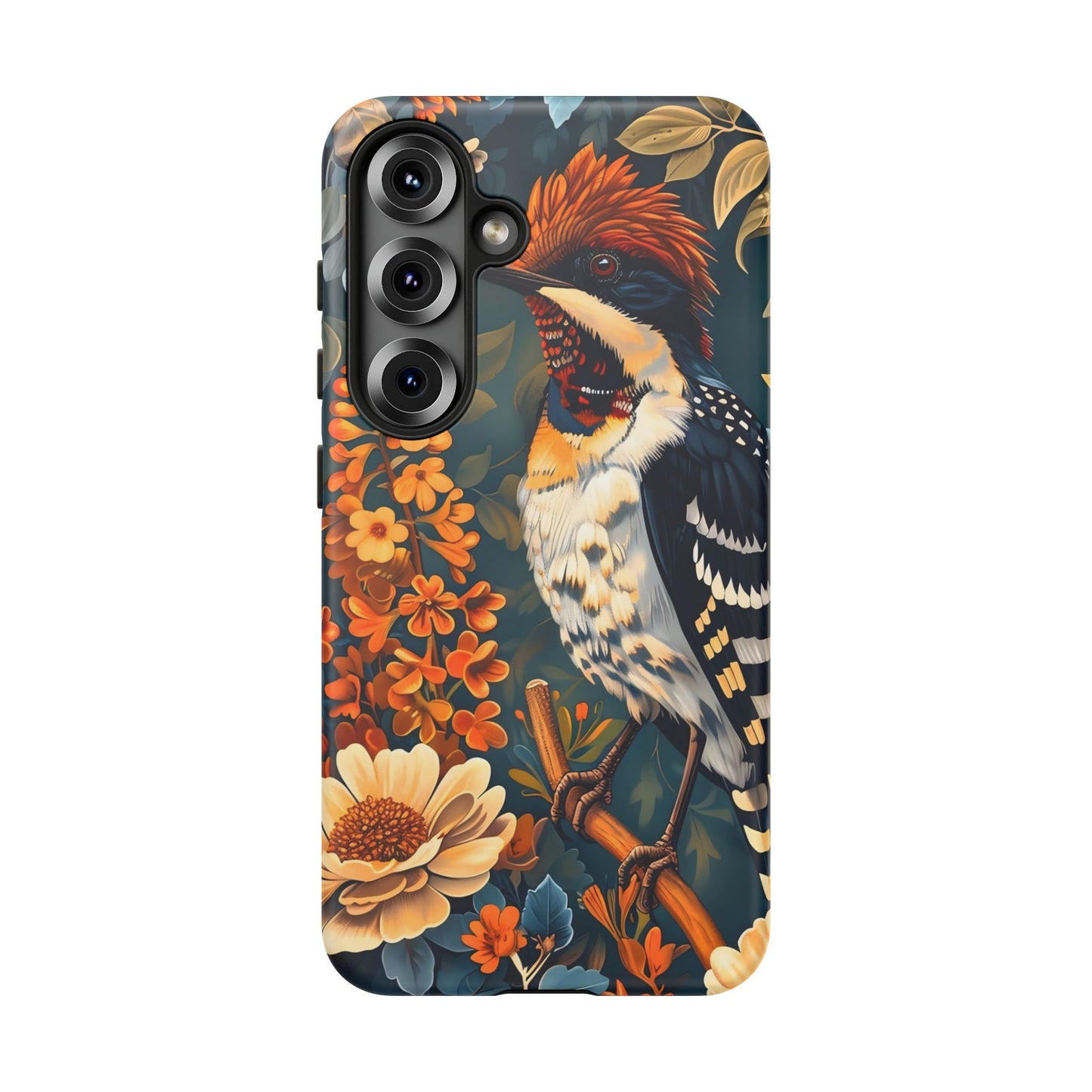 Tough Cases: Floral Bird Phone Case, Vintage Style Cover, Nature Lover Gift, Botanical Design, Spring Inspire Fashion