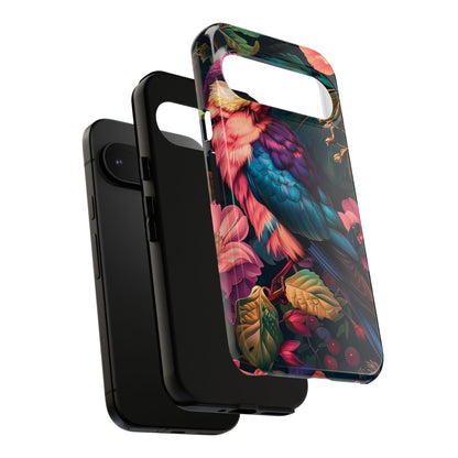 Vibrant Phone Case, Tropical Bird Design, Tough Phone Cover, Floral Tech Accessory, Gift for Nature Lovers