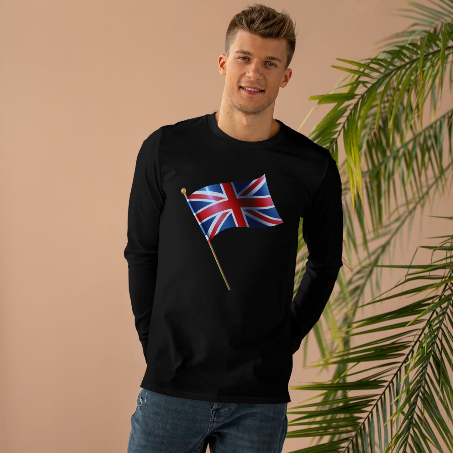 Men’s Base Longsleeve Tee - Classic UK Flag Design - Union Jack Symbol