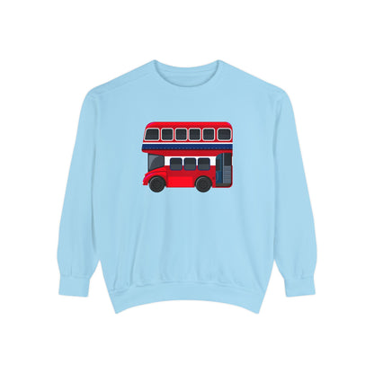 Unisex Garment-Dyed Sweatshirt Versatile - London Transport Red Double-Decker Bus