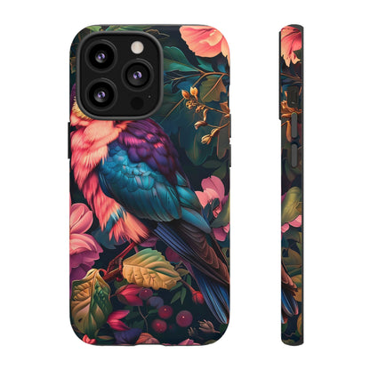 Vibrant Phone Case, Tropical Bird Design, Tough Phone Cover, Floral Tech Accessory, Gift for Nature Lovers