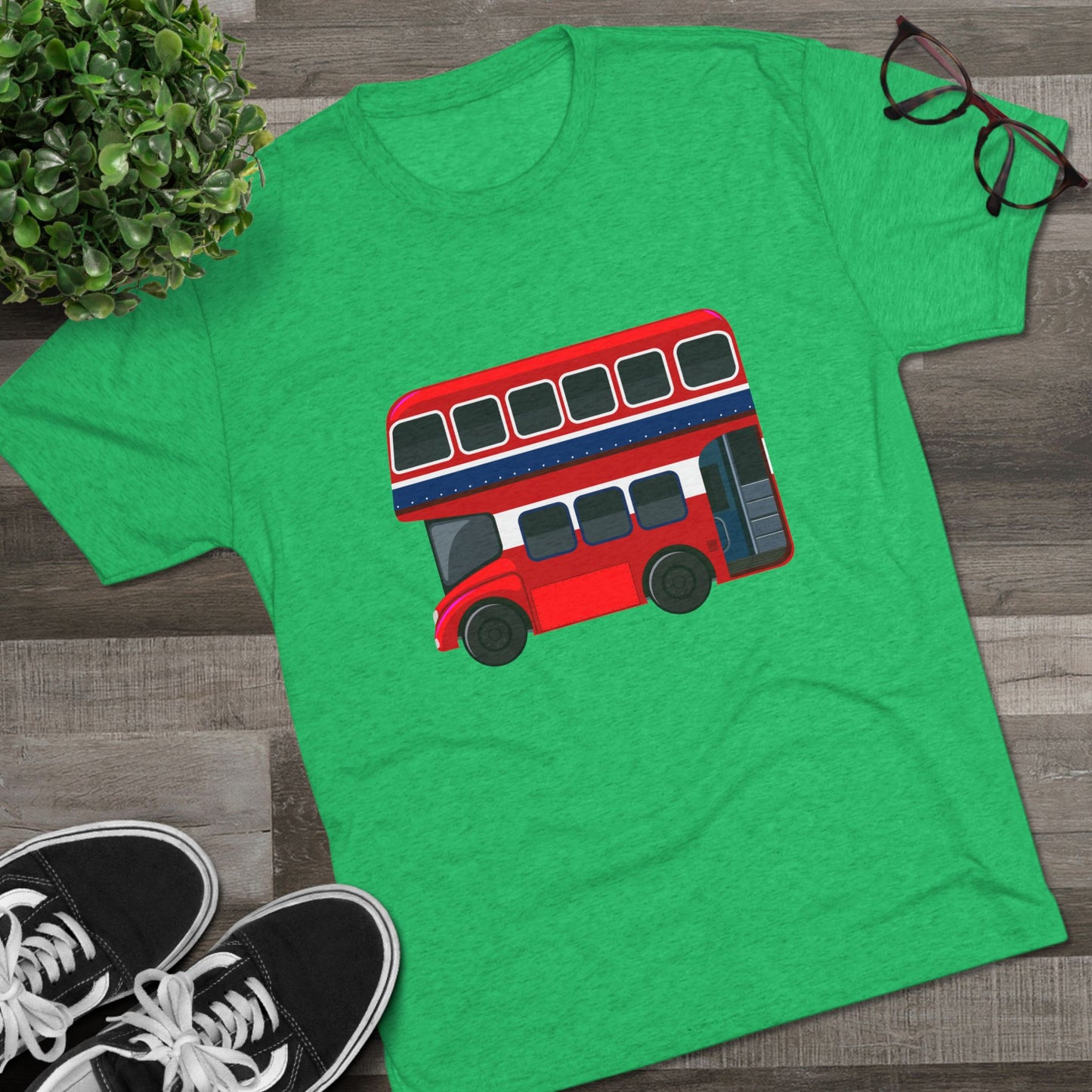 London Transport English Bus - Iconic Red Double-Decker Classy Unisex Tri-Blend Crew Tee