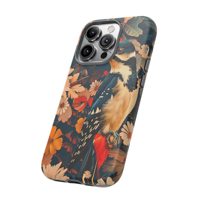 Artistic Bird Phone Case, Unique Tough Cases for Nature Lovers, Floral Design, Cute Gift, Customized Phone Accessories