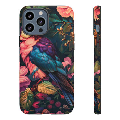Vibrant Phone Case, Tropical Bird Design, Tough Phone Cover, Floral Tech Accessory, Gift for Nature Lovers