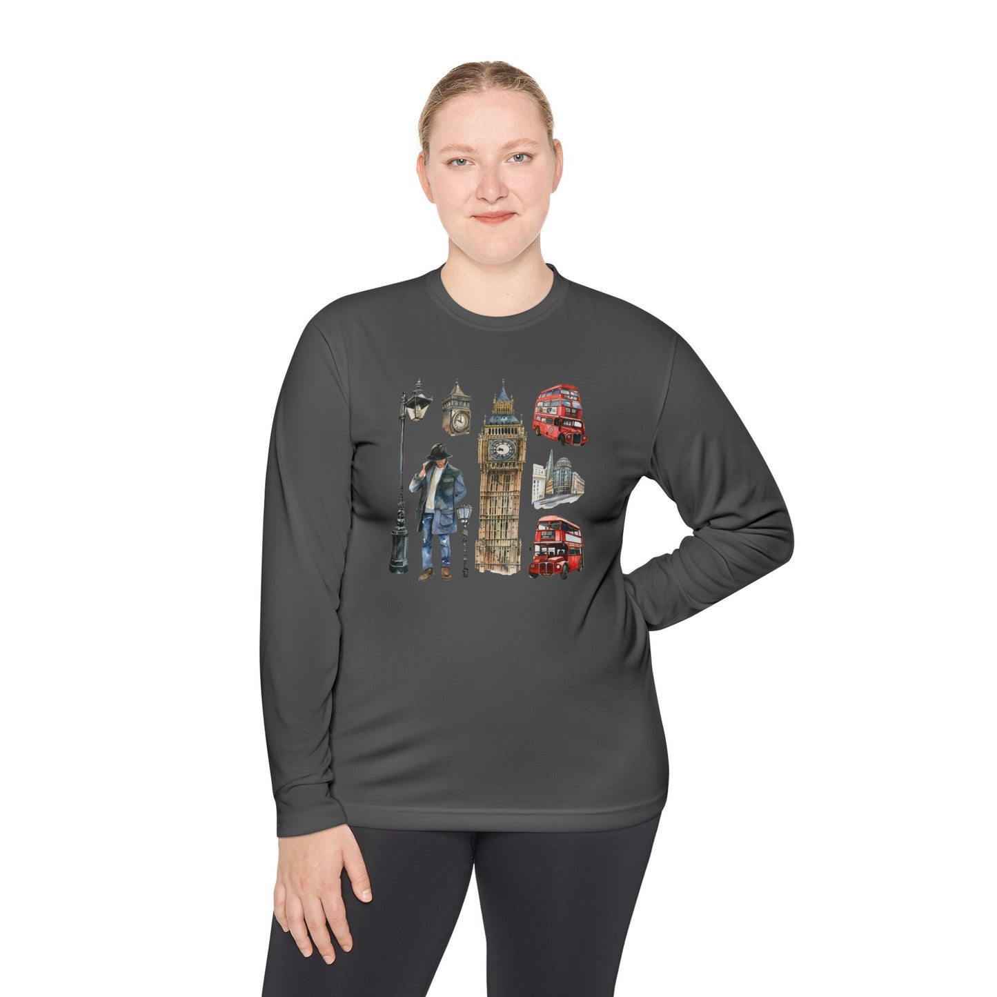 Unisex Lightweight Long Sleeve Tee - British Landmarks and Symbols Art Design