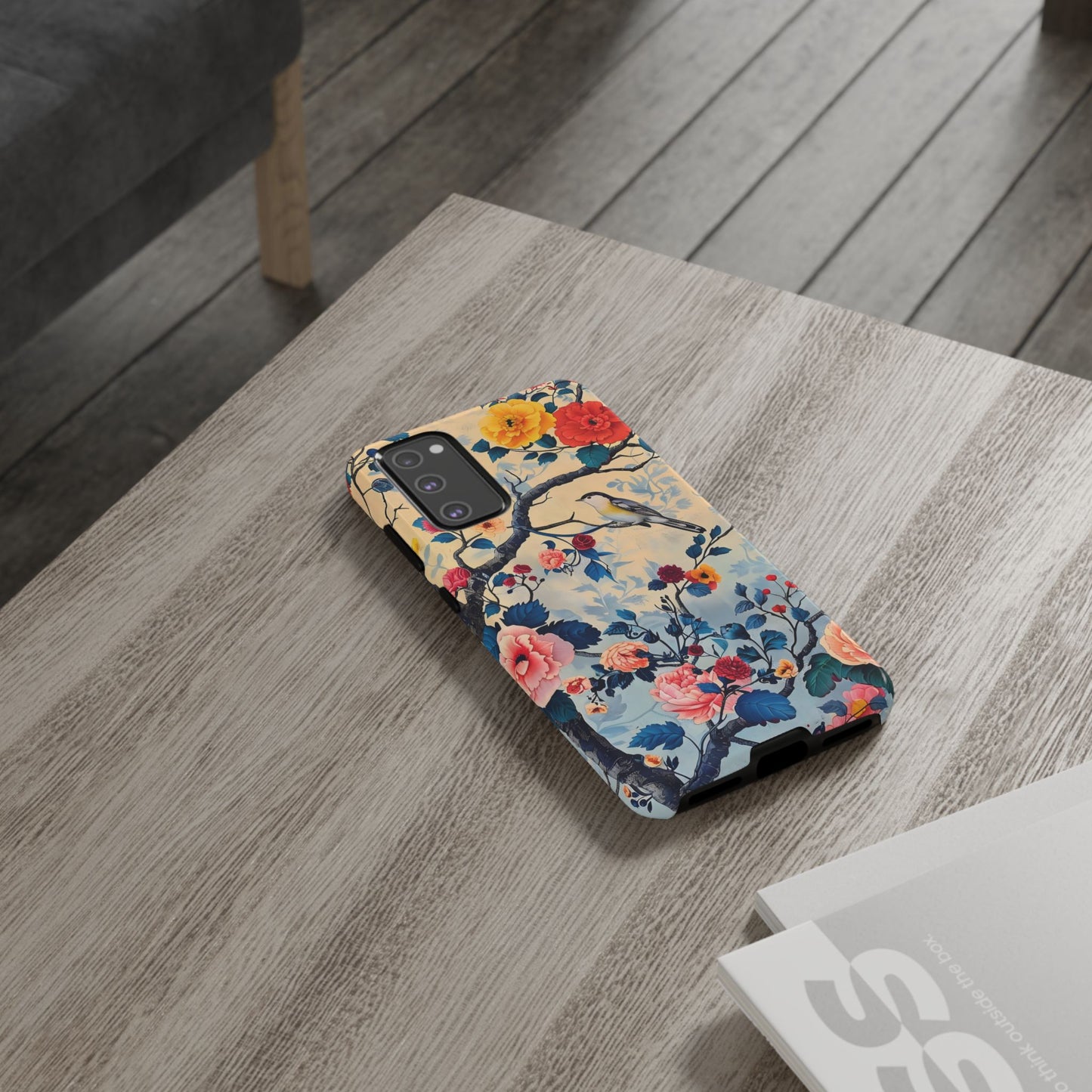 Floral Phone Case, Tough Cases with Bird and Flower Design, Trendy Accessory, Gift for Nature Lovers, Stylish Protection