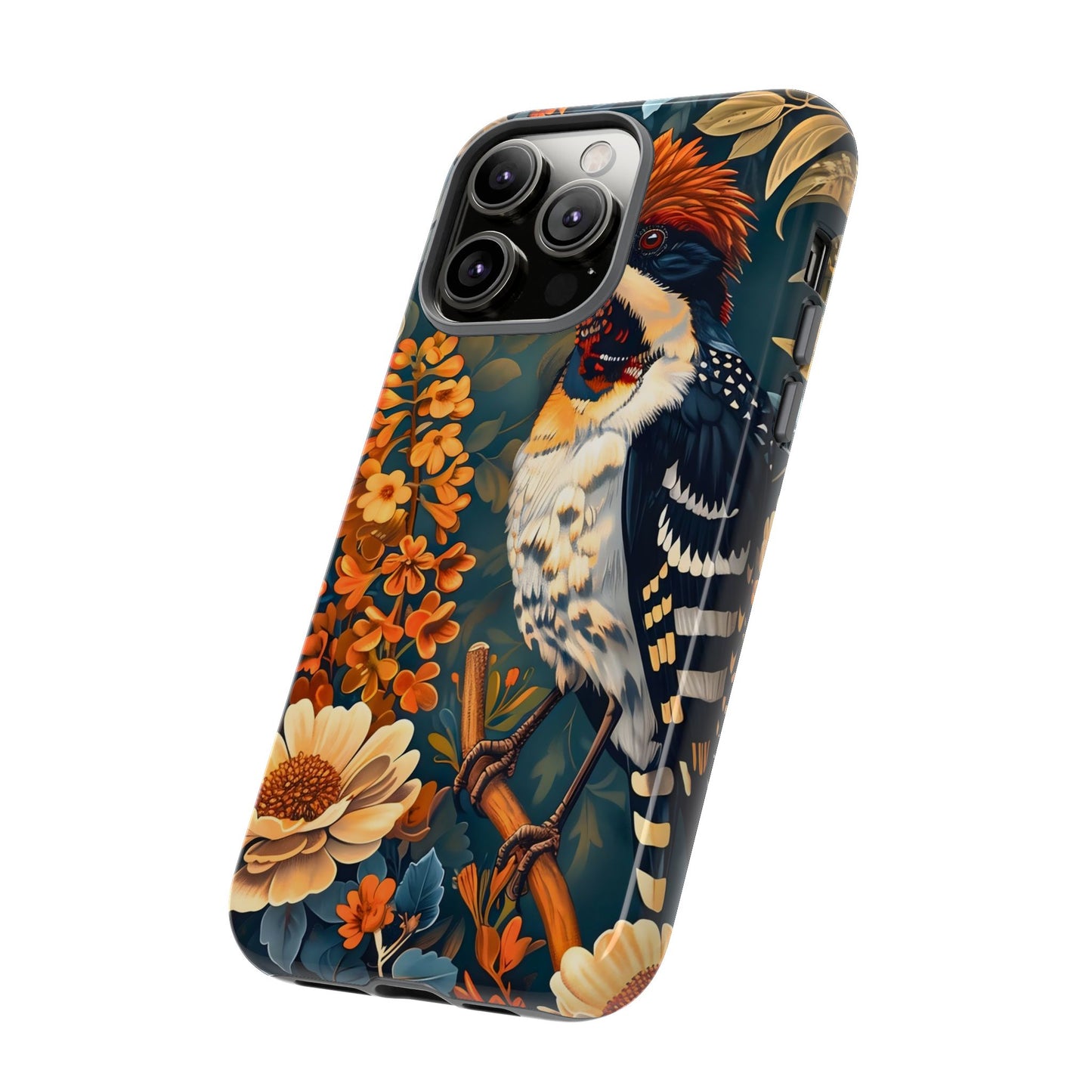 Tough Cases: Floral Bird Phone Case, Vintage Style Cover, Nature Lover Gift, Botanical Design, Spring Inspire Fashion