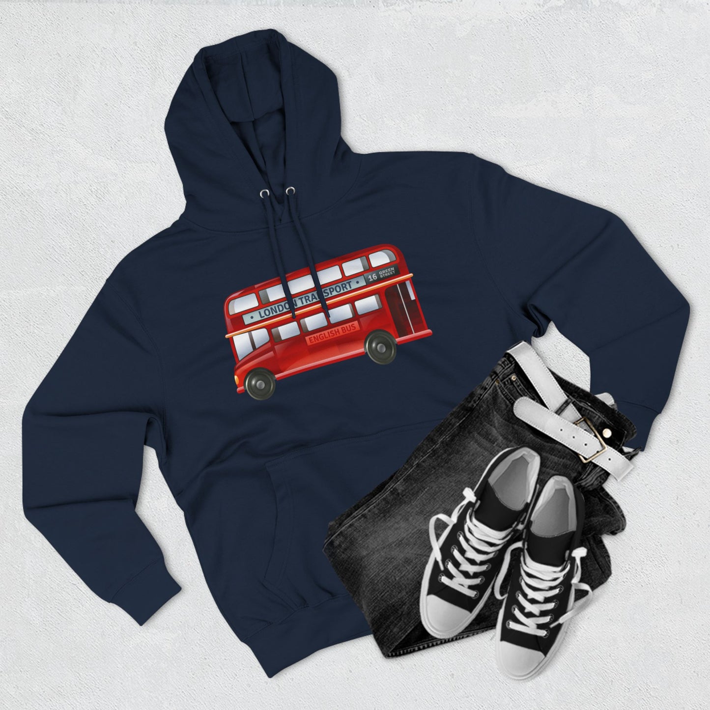 Three-Panel Fleece Hoodie - London’s Red Icon - The Classic Double-Decker Bus