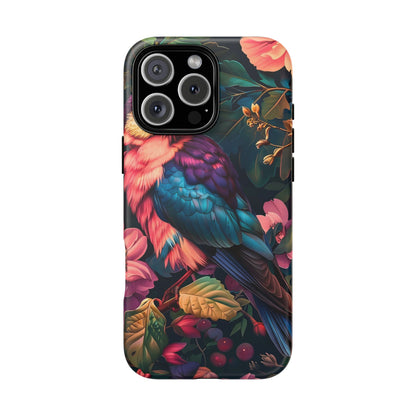 Vibrant Phone Case, Tropical Bird Design, Tough Phone Cover, Floral Tech Accessory, Gift for Nature Lovers
