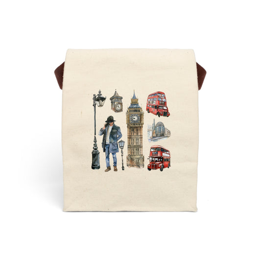 London-Themed Canvas Lunch Bag, Eco-Friendly Tote, Kids Lunchbox, Travel Bag, Picnic Accessory, Gift for Her