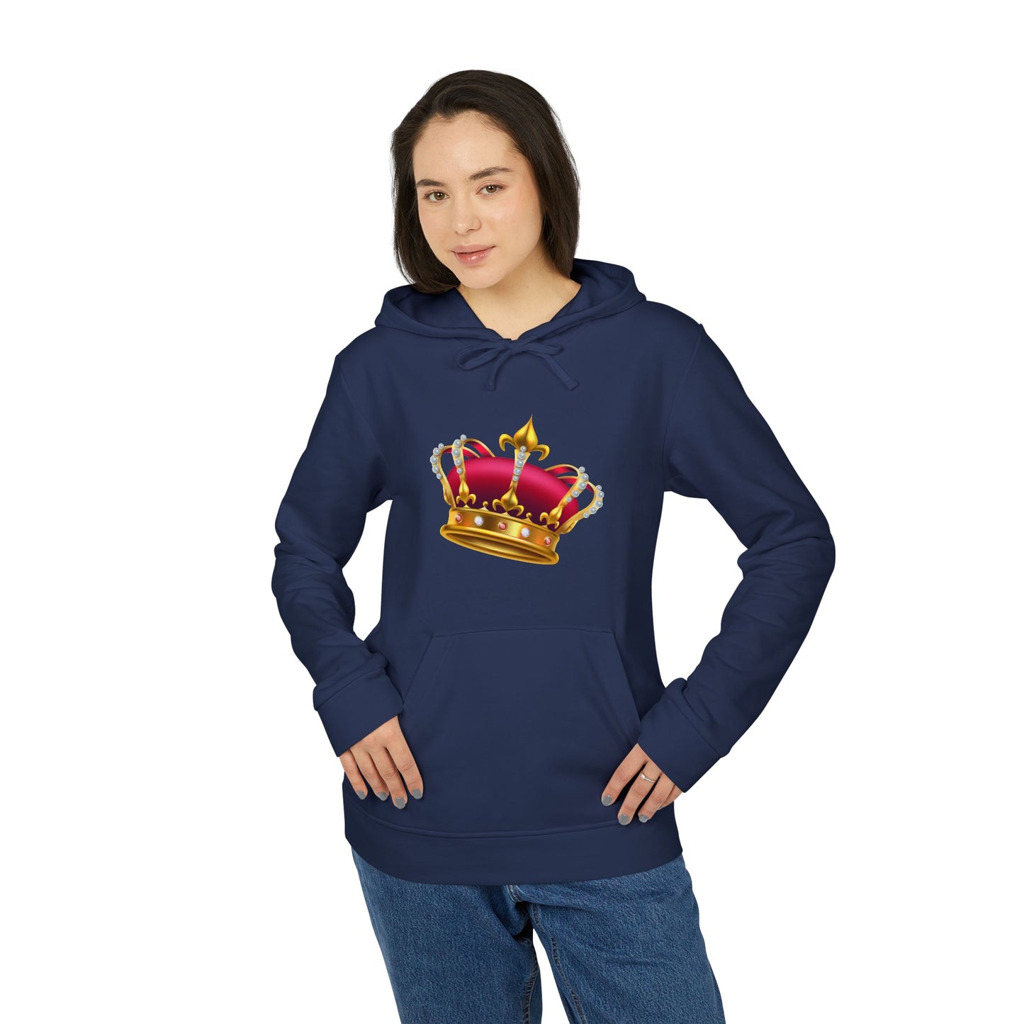 Adidas Hoodie - Unisex Fleece Sweatshirt - Crown Graphic  - British Royal Crown - Iconic Symbol of Monarchy