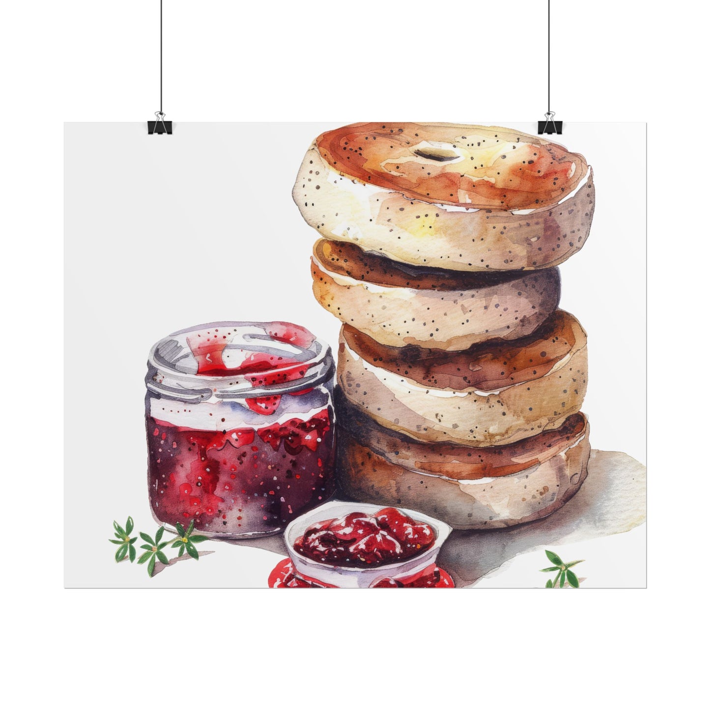 Breakfast Bagel Art Print, Foodie Decor, Kitchen Wall Art, Rolled Poster, Unique Food Gift, Home Cooking Decor