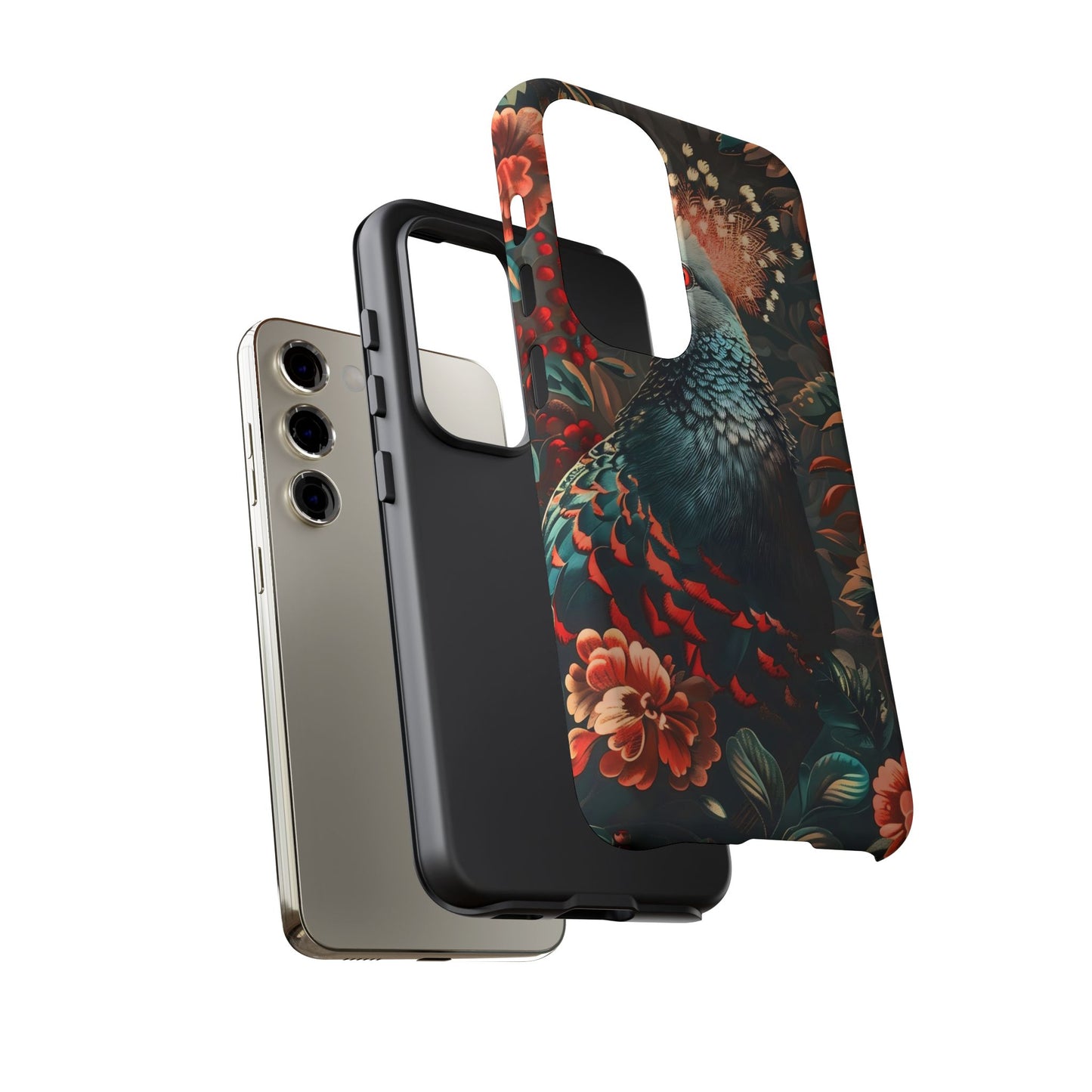 Floral Peacock Phone Case, Tough Cases, Artistic Phone Cover, Unique Gift, Nature Lover Accessory, Protective Case
