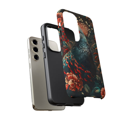 Floral Peacock Phone Case, Tough Cases, Artistic Phone Cover, Unique Gift, Nature Lover Accessory, Protective Case
