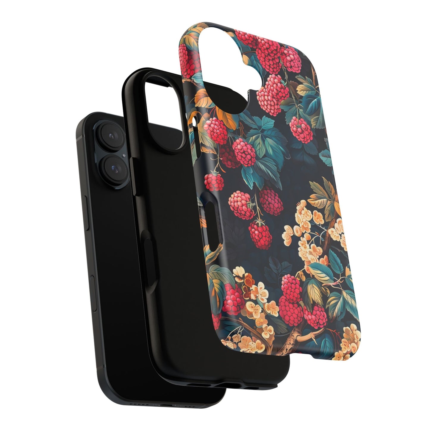 Floral Phone Case with Berry Design, Durable Phone Cover, Floral Print, Gift for Plant Lovers, Nature-Inspired Accessory