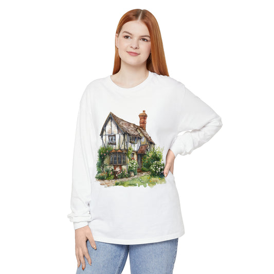 Unisex Garment-dyed Long Sleeve T-Shirt - Charming British House