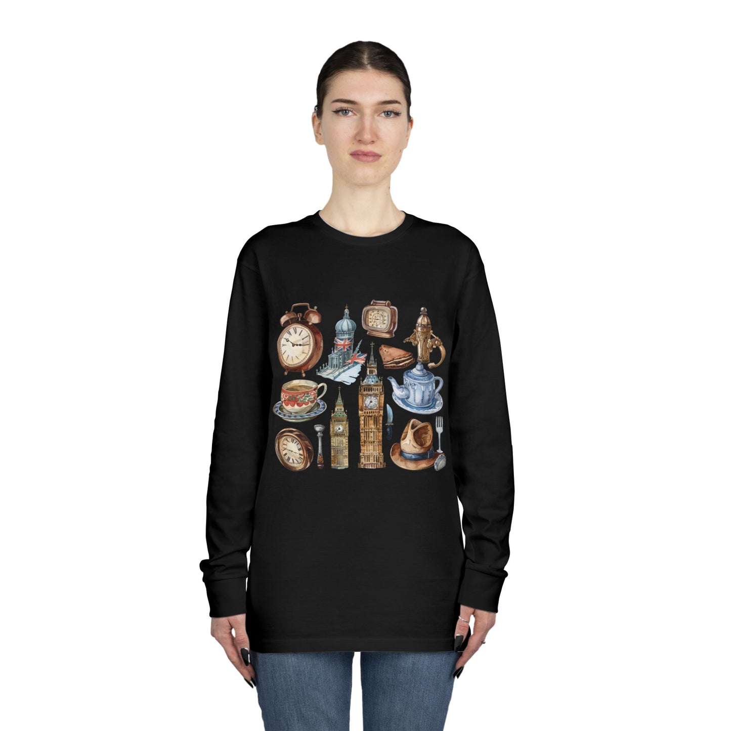 Long Sleeve Crewneck Tee - Heritage and Charm - England's Iconic Symbols