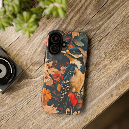 Artistic Bird Phone Case, Unique Tough Cases for Nature Lovers, Floral Design, Cute Gift, Customized Phone Accessories