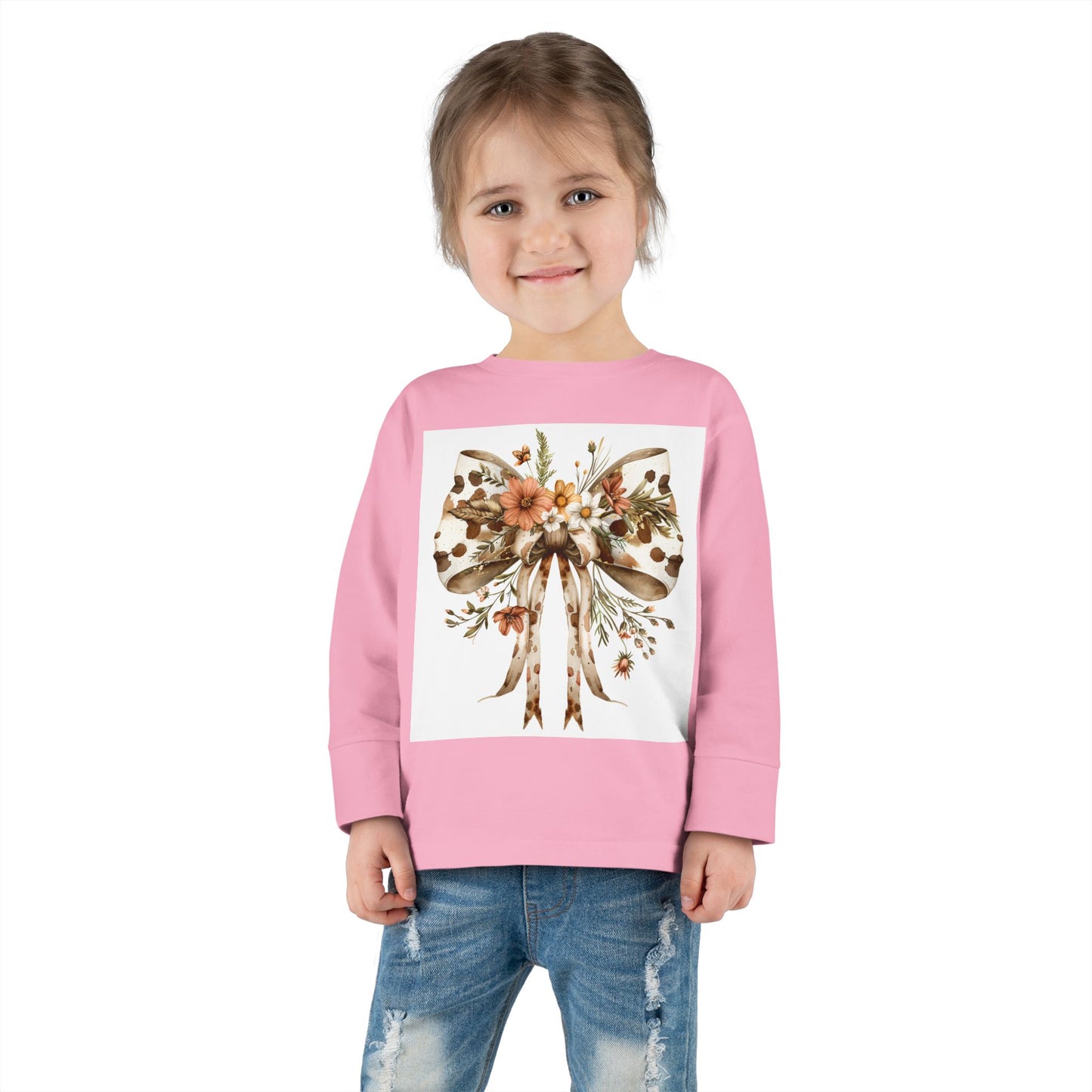 Floral Bow Toddler Long Sleeve Tee - Cute & Comfy Kids Top