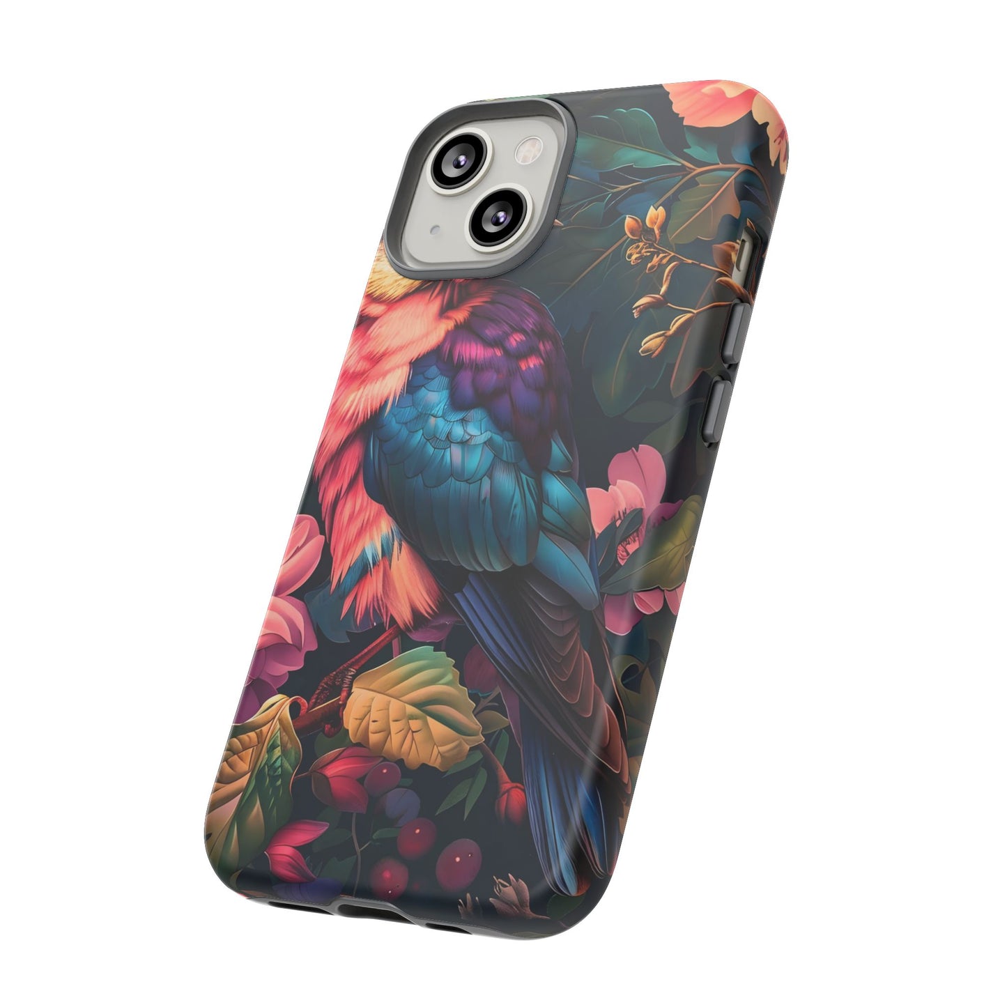 Vibrant Phone Case, Tropical Bird Design, Tough Phone Cover, Floral Tech Accessory, Gift for Nature Lovers