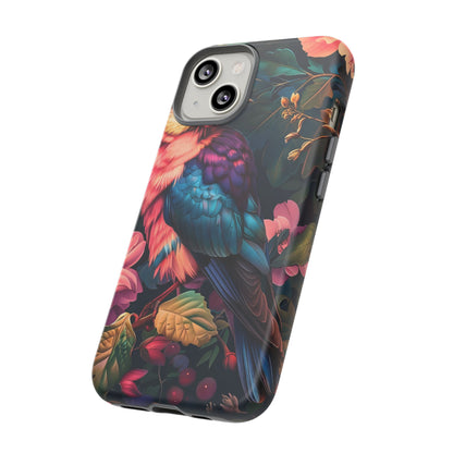 Vibrant Phone Case, Tropical Bird Design, Tough Phone Cover, Floral Tech Accessory, Gift for Nature Lovers
