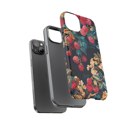 Floral Phone Case with Berry Design, Durable Phone Cover, Floral Print, Gift for Plant Lovers, Nature-Inspired Accessory