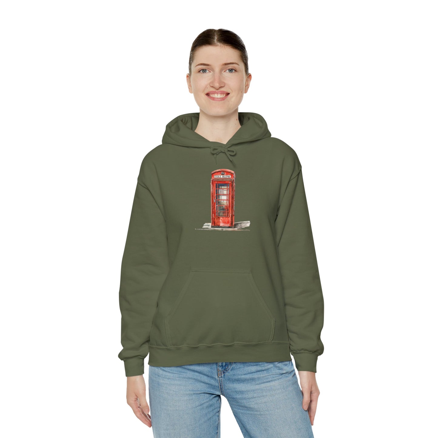 Unisex Heavy Blend™ Hooded Sweatshirt - Iconic British Public Telephone - Classic Red Phone Box Design