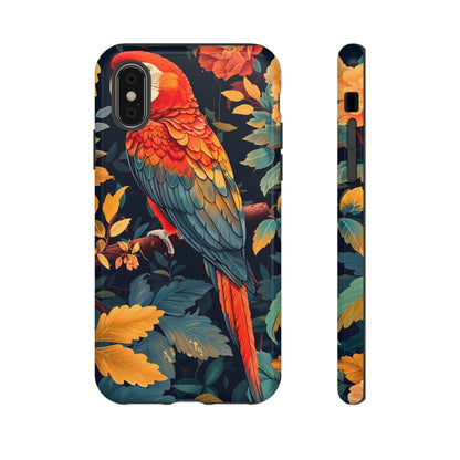 Tough Cases - Tropical Parrot Phone Case, Bohemian Phone Cover, Vibrant Floral Design, Bird Lover Gift, Travel Accessory