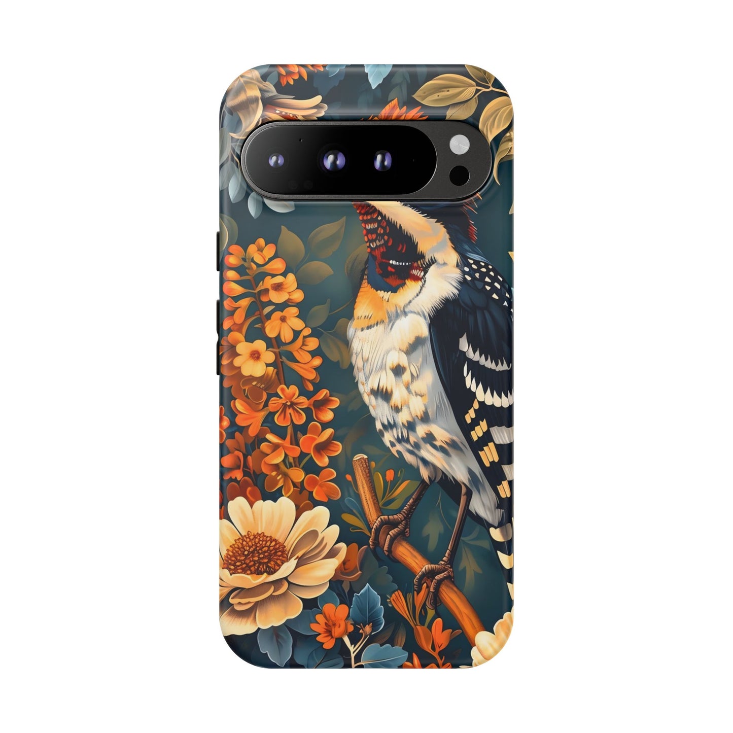 Tough Cases: Floral Bird Phone Case, Vintage Style Cover, Nature Lover Gift, Botanical Design, Spring Inspire Fashion