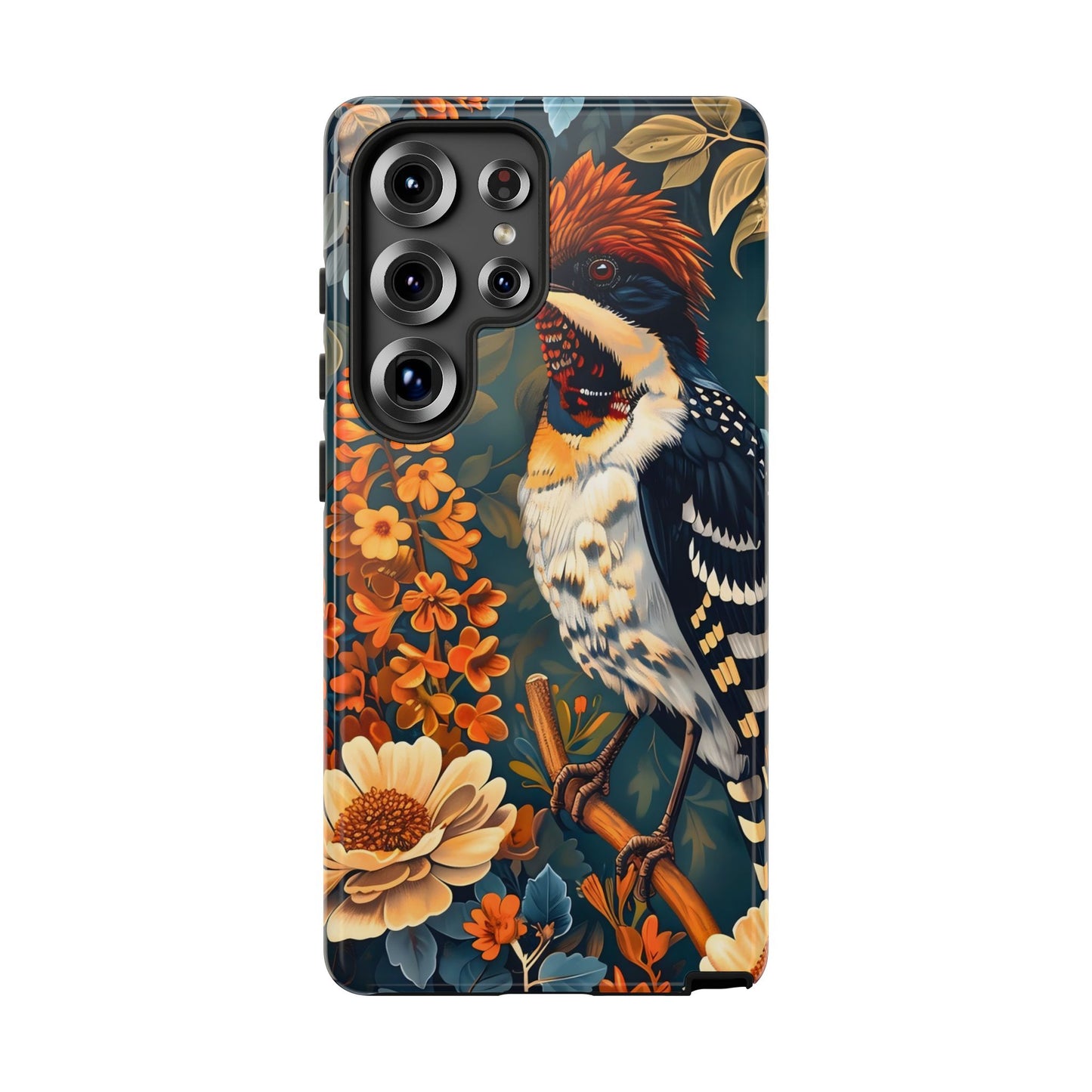 Tough Cases: Floral Bird Phone Case, Vintage Style Cover, Nature Lover Gift, Botanical Design, Spring Inspire Fashion
