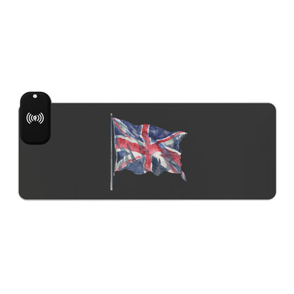 Waving Union Jack – UK Patriot Pride - LED Gaming Mouse Pad with Wireless Charging - British Flag Design, Desk Accessory, Gamer Gift, Home Office Decor, Tech Gadget