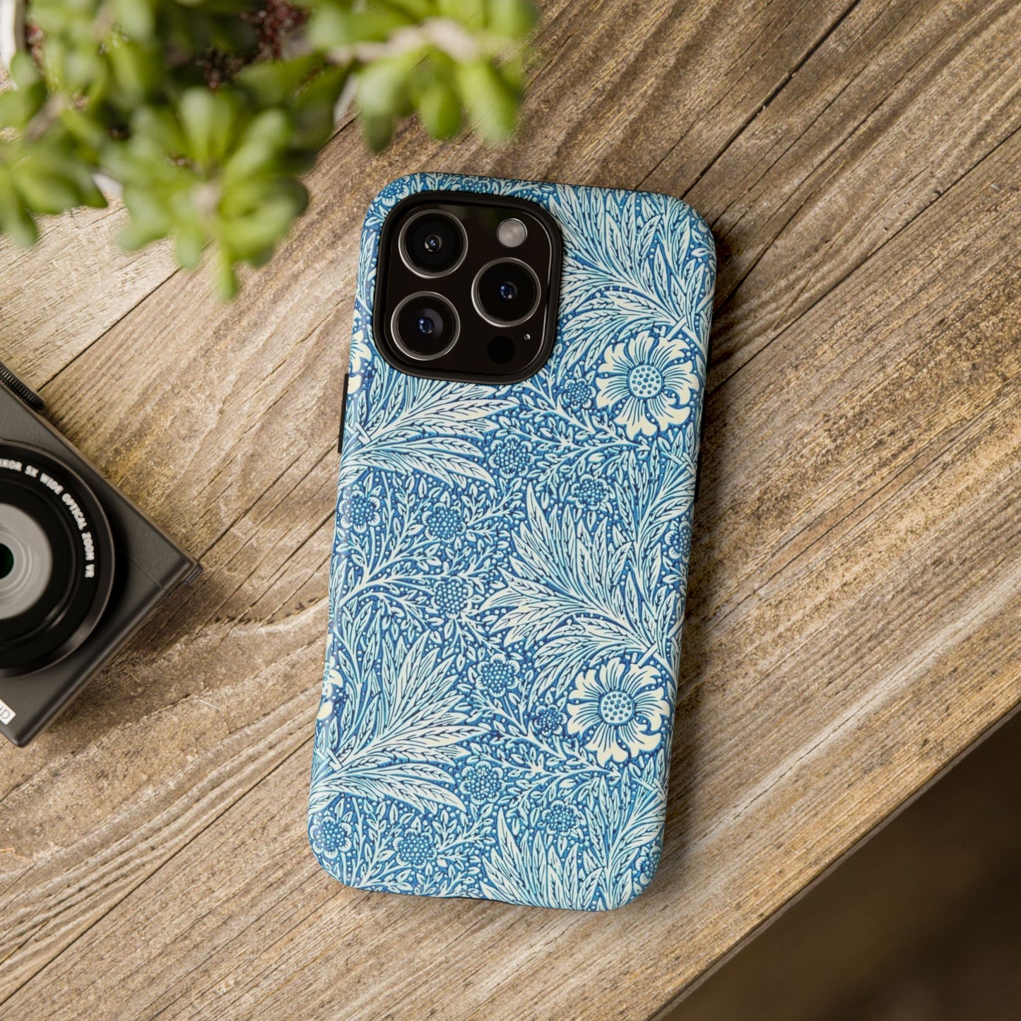 Stylish Phone Case, Tough Floral Phone Cover, Fashionable Tech Accessory, Gift for Her, Blue Flower Design