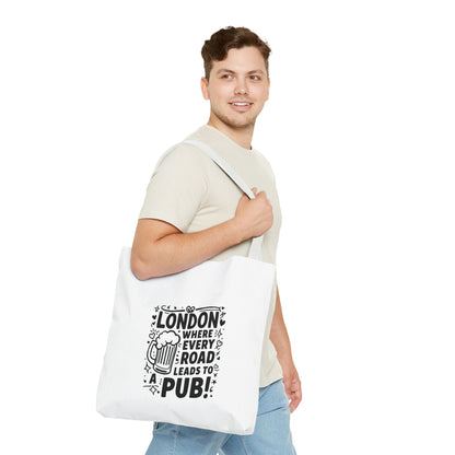 London Pub Tote Bag, Fun Travel Accessory, Gift for Beer Lovers, White Canvas Shopper, Festival, Day Out Bag