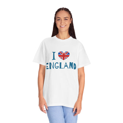 Unisex Garment-Dyed T-shirt - I Love England - Union Jack Heart