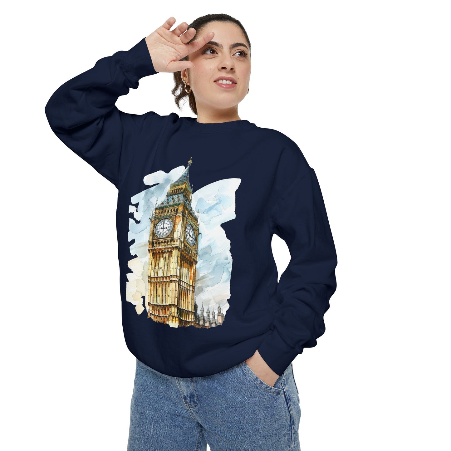 Unisex Garment-Dyed Sweatshirt - London’s Crown Jewel - The Clock Tower