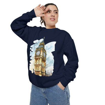 Unisex Garment-Dyed Sweatshirt - London’s Crown Jewel - The Clock Tower