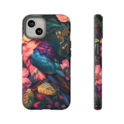 Vibrant Phone Case, Tropical Bird Design, Tough Phone Cover, Floral Tech Accessory, Gift for Nature Lovers