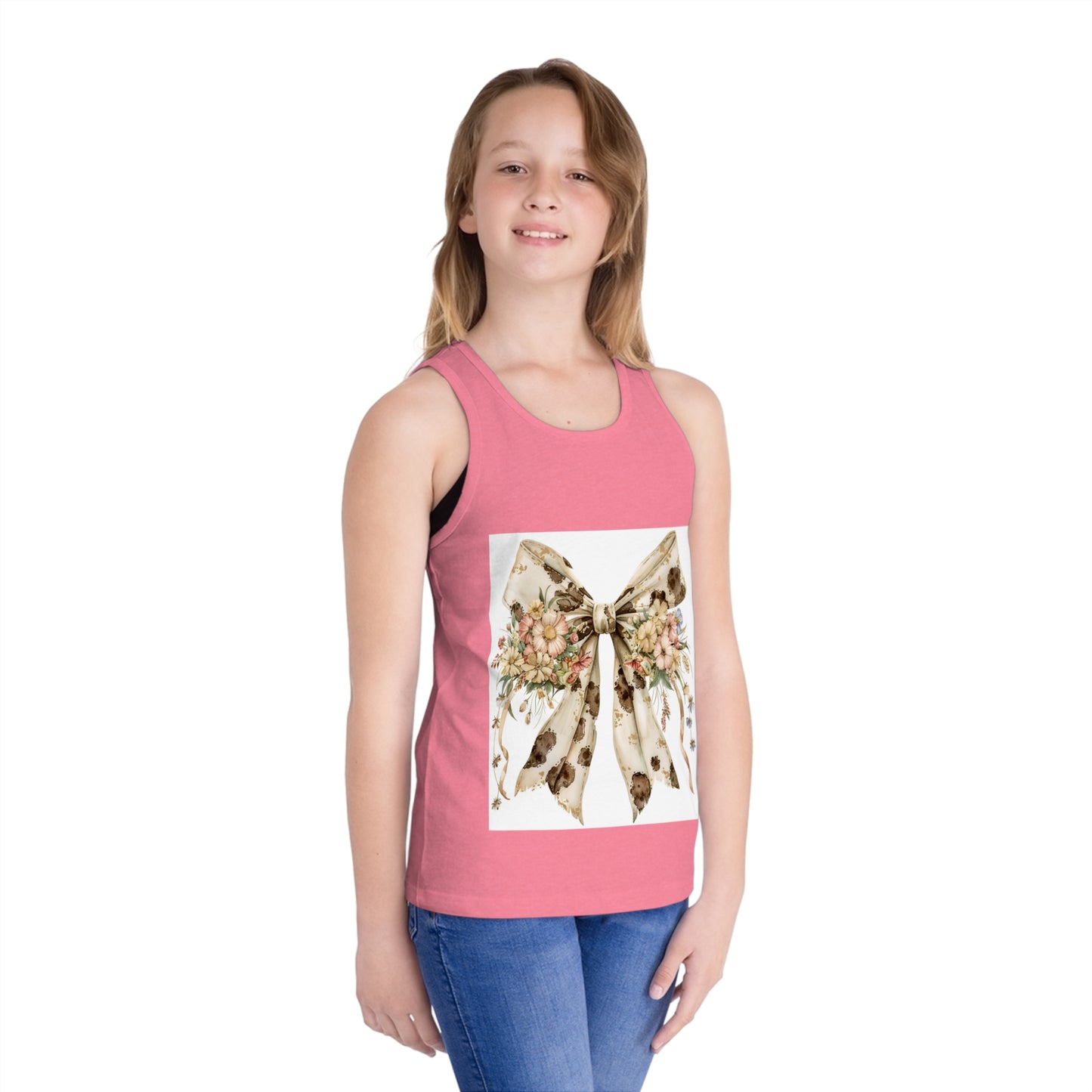 Floral Bow Kid's Jersey Tank Top | Cute Summer Top for Girls
