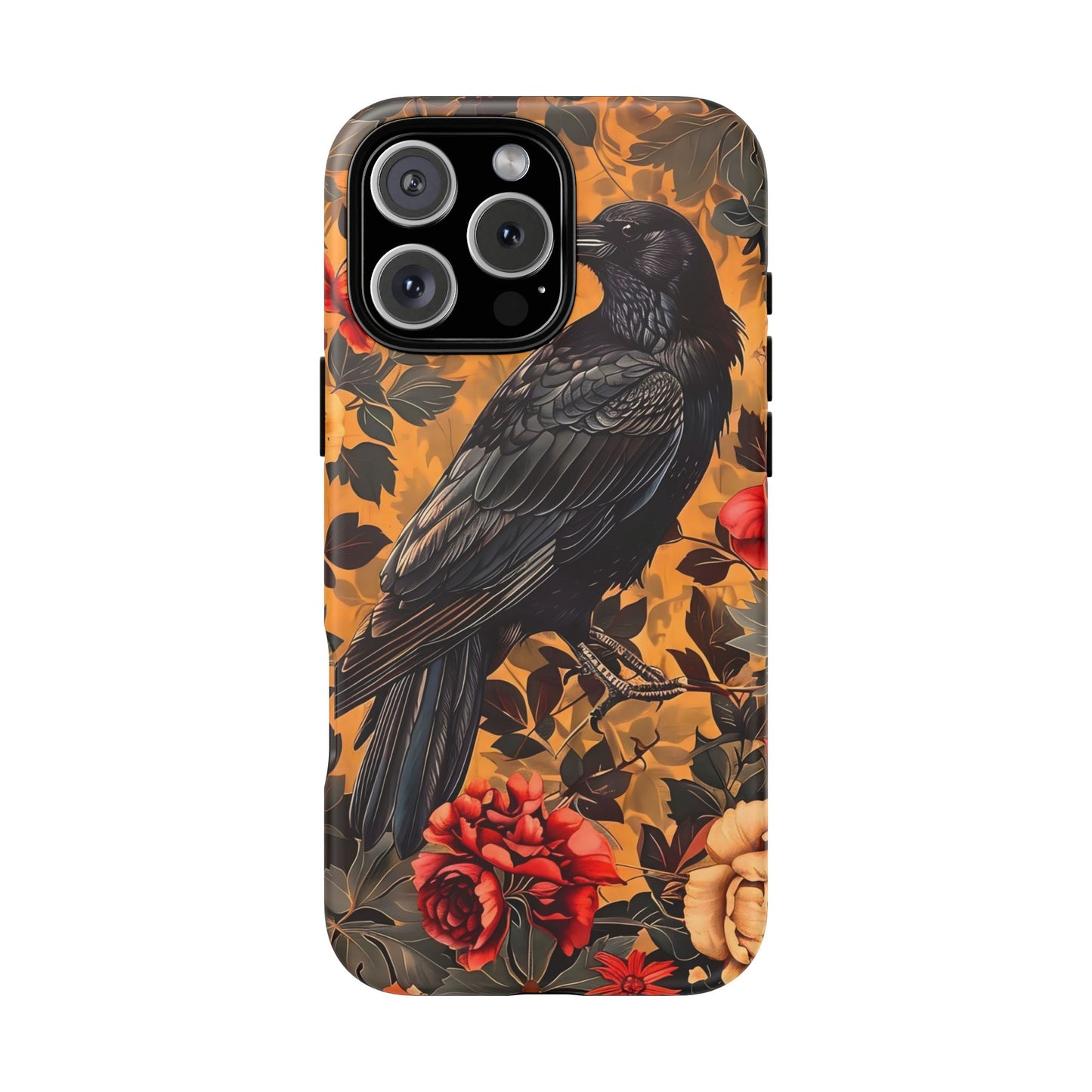 Raven Floral Phone Case - Tough Cases, Blackbird Decor, Gift for Nature Lovers, Bird Themed Accessories, Unique Phone Cover