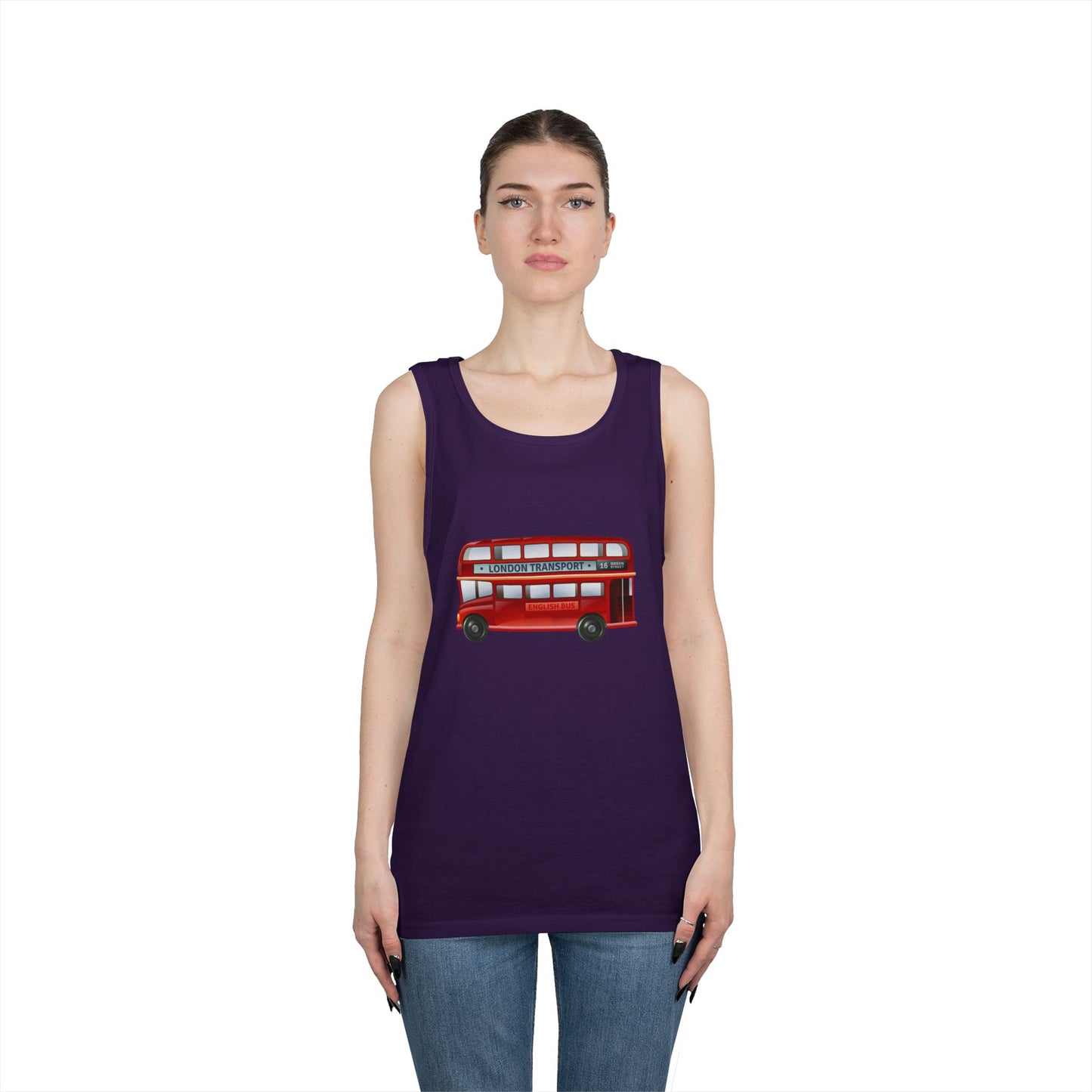 Unisex Heavy Cotton Tank Top - Vintage British Double-Decker Bus Art Print
